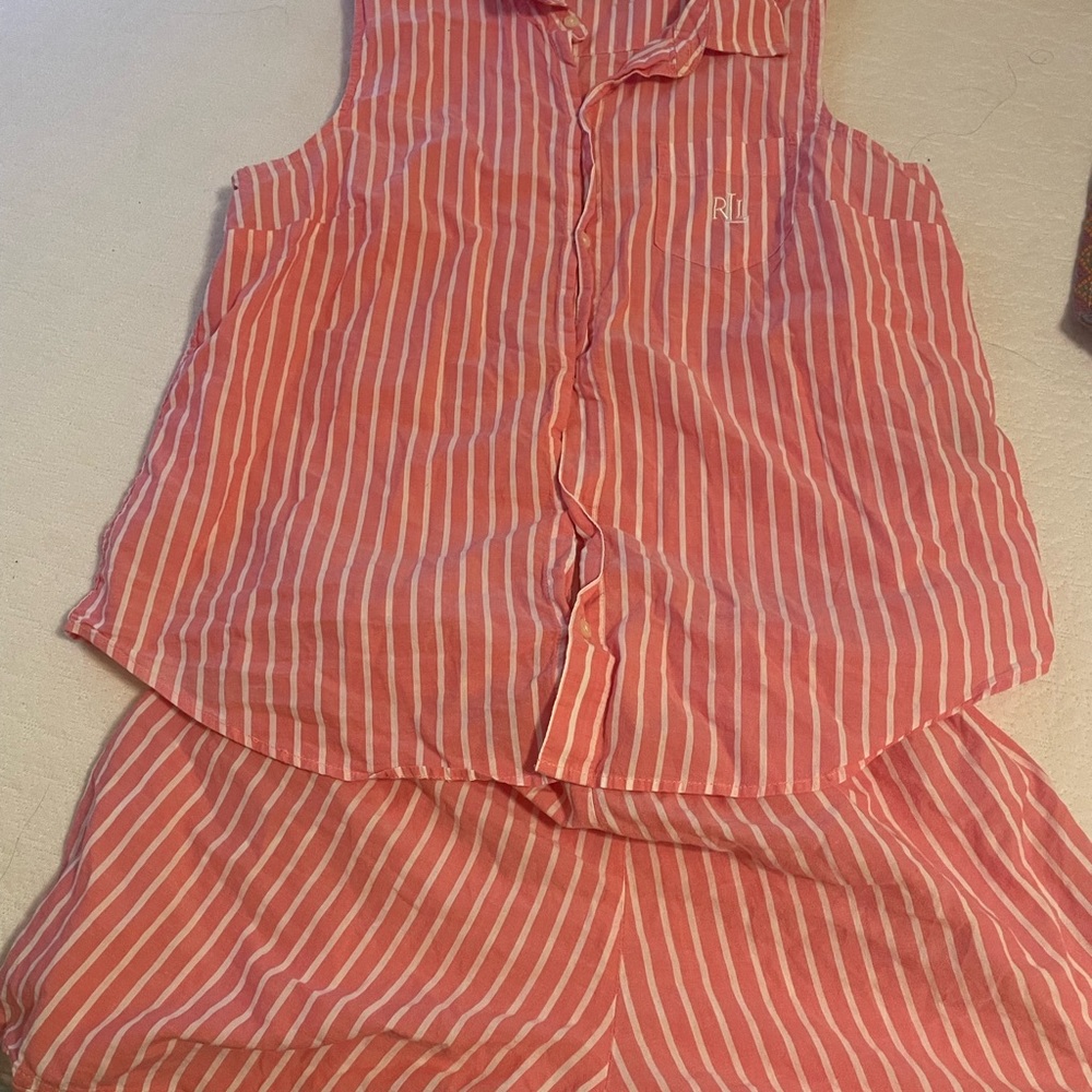 Ralph Lauren Striped Sleeveless Top and Shorts Set Cotton size L